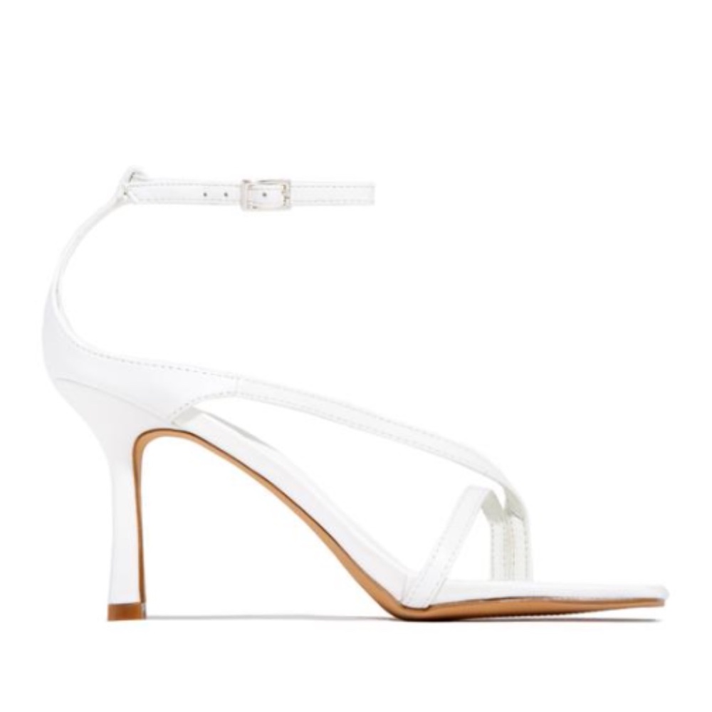 !!NEW!! Square Toe Ankle Wrap Thong Heels - White - Picture 3 of 6